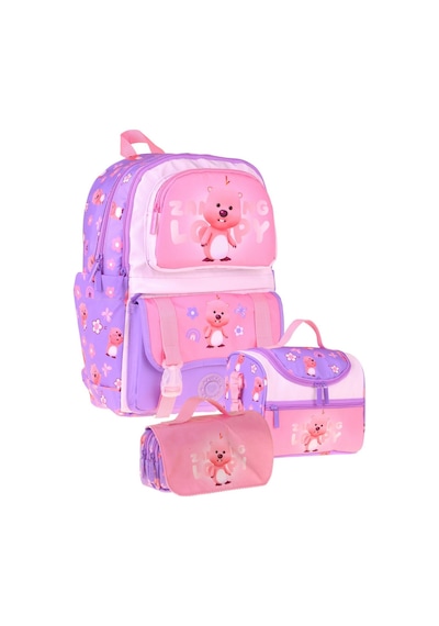 Kaukko Kids Loopy Lila - Pembe Renk Kız Çocuk Üçlü İlkokul Okul Çantası Seti/takımı - Setkk-l5303a Çok Renkli
