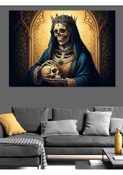 Ahşap Tablo Gotik Kraliçe İskelet Sanat Eseri