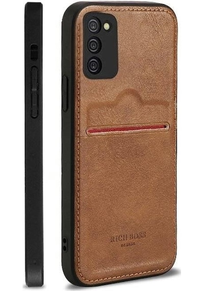 Samsung Galaxy Uyumlu M32 Kartlıklı Rich Boss Lüx Deri Kılıf Açık Kahve