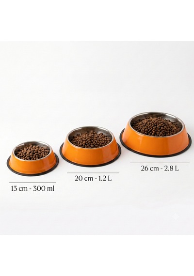 2 Adet Paslanmaz Çelik Kaymaz Taban Turuncu Kedi Ve Köpek Mama Kabı - Küçük Boy 13 Cm - 300 Ml