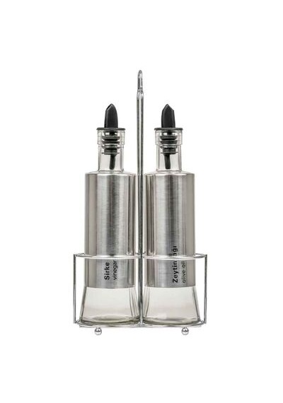Epinox Leylak Cam Üstüne Çelik Kaplama Yağlık & Sirkelik 2li Set 300ml Lys-300 Metalik Gri