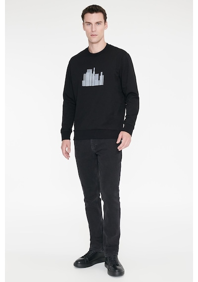 AC&Co / Altınyıldız Classics Erkek Sıyah Pamuklu Standart Fit Normal Kesim Bisiklet Yaka Sweatshirt Siyah