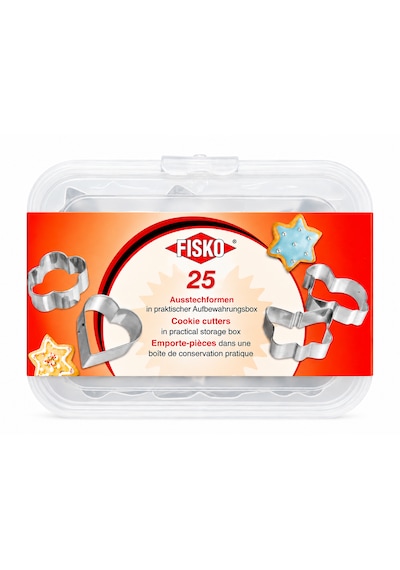 Fisko 25 Li Kurabiye Kalıbı Seti Saklama Kutulu, Farklı Şekiller 25x15x7 Cm Gümüş