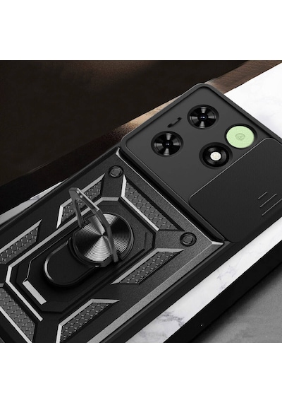 Zore Tecno Spark Go 2024 Kılıf Magnetik Standlı Kamera Korumalı Sürgülü Vega Kapa Mavi