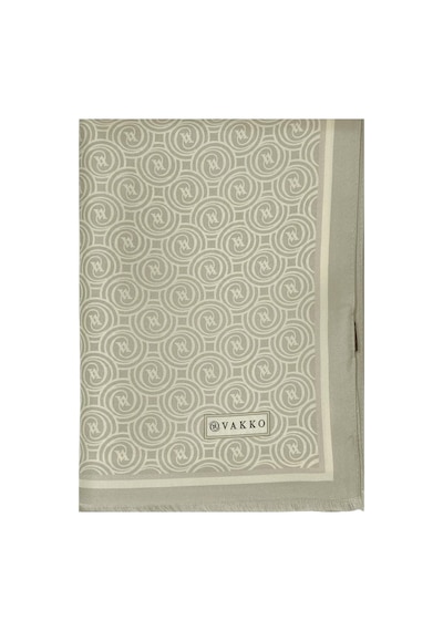 Vakko Twill İpek Şal - Helezon Monogram - Açık Taş Krem