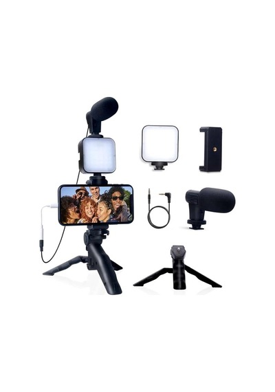Akıllı - 237 - Telefon Vlog Kiti Tripod Mini Mikrofonlu - Csmo-tex - Telefon Tutucu