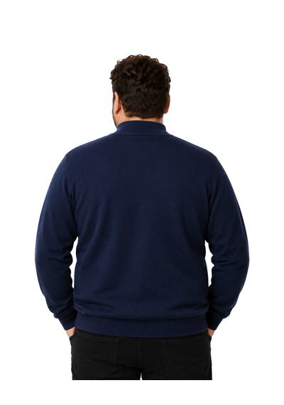 Battalmoda Erkek Büyük Beden Koyu İndigo Fermuarlı Dik Yaka Pamuklu Kazak 3xl-4xl-5xl-6xl Koyu Indigo