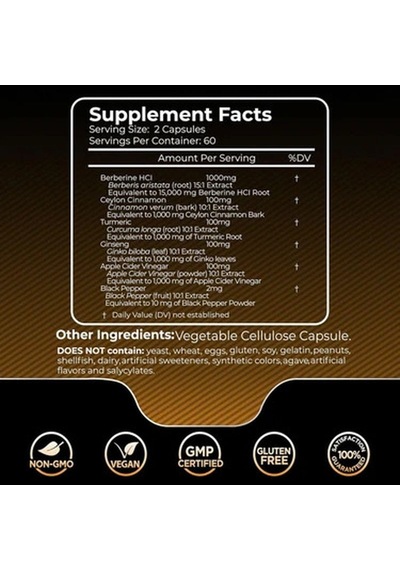 Wellnees Labs Liposomal Berberine + Ceylon Cinnamon+turmeric + Ginseng + Ginkgo Biloba 15,000mg 12