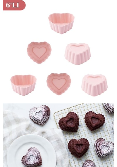 Onikiden SL11 Tüm Hava Fritözleriyle Uyumlu Airfryer Silikon Kalp Muffin Kek Kalıbı 6'lı