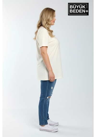 Superlife Büyük Beden Kadın Basic Tişört Pamuklu Düz T-shirt 3xl-6xl Spr26btsk510 Bej
