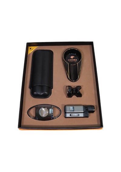 Cohiba 3 Torch Pürmüz Çakmak Kılıf Küllük Kesici Sehpa Siyah Beşli Puro Seti Tr10031