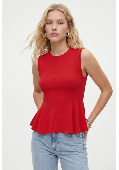 Ritnice Kadın Rowe %100 Pamuk Peplum Sıfır Kol Kırmızı Bluz