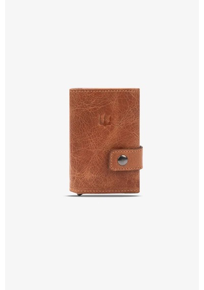 Getto Deri Moon Mekanizmalı Hakiki Deri Minimal Kişiye Özel İsim Baskılı Cüzdan Camel