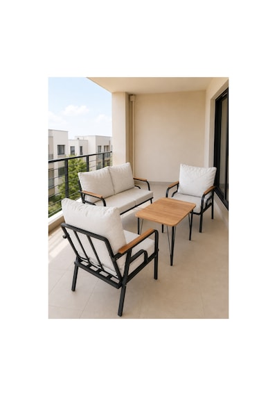 Bahçe Balkon Bistro Set 2+1+1 Sehbalı Bej Bej Bahçe Balkon Bistro Set 2+1+1 Sehbalı Bej Bej