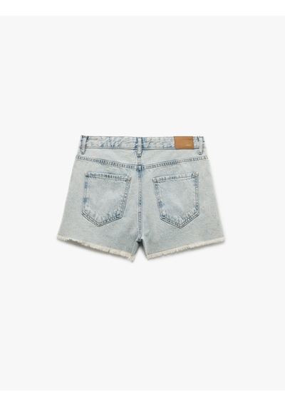 Koton Rahat Kalıp Pamuklu Püsküllü Paça Mini Denim Şort Açık İndigo 5sal40334md Açık İndigo