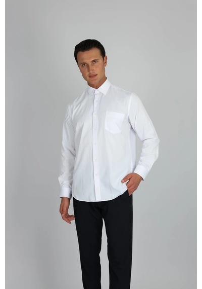 Lorenzo Mazzoli Soft Saten R 900 Beyaz Erkek Gömlek Beyaz