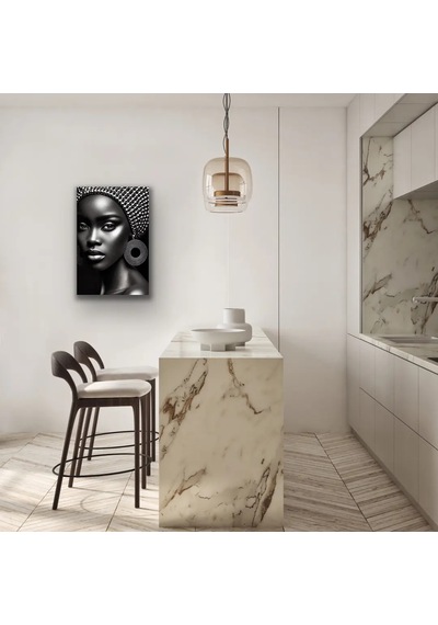 Afrikalı Siyahi Kadın Kanvas Tablo 70x100 Cm Siyah Beyaz
