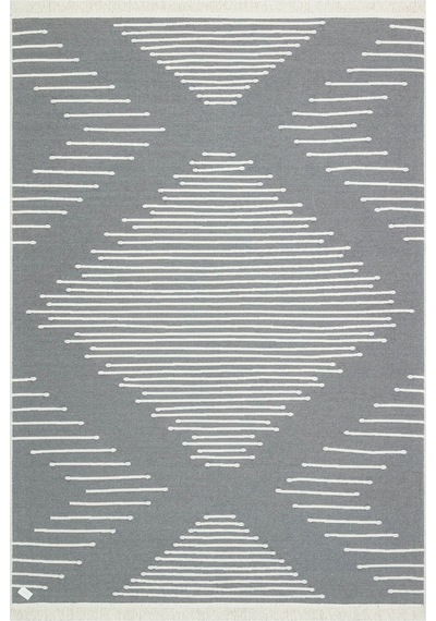 Grey Rengi Yıkanabilir Çift Taraflı Modern Desenli Dokuma Kilim