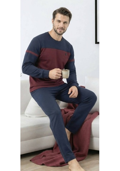 Erse %100 Pamuklu Üç İplik Erkek Eşofman-pijama Takımı - 9083391534348 Lacivert