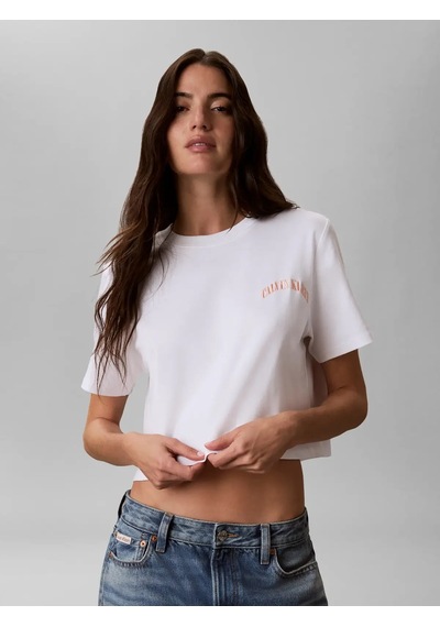 Calvin Klein Ss Sleek Interlock E, Yaf Beyaz Kadın T-shirt