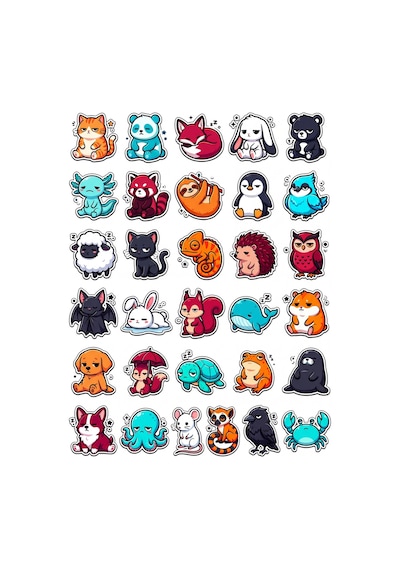 30 Adet Chibi Uykucu Hayvanlar Sticker Seti - Laptop Defter Telefon Çok Renkli