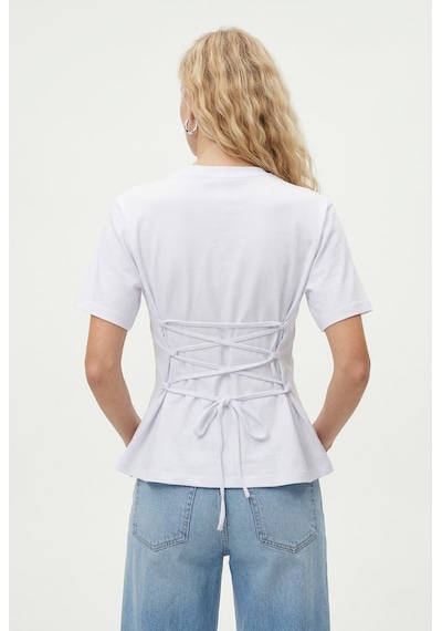 Ritnice Kadın Luma Belden Oturan Bağcıklı Ayarlanabilir Pamuk Beyaz T-shirt / Bluz Beyaz Ritnice Kadın Luma Belden Oturan Bağcıklı Ayarlanabilir Pamuk Beyaz T-shirt / Bluz Beyaz