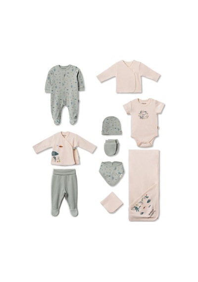 BabyCosy Organic Wear Bebek 10'lu Hastane Çıkışı Set %100 Organic Pamuk Yenidoğan Serisi - Csy8217 Mint
