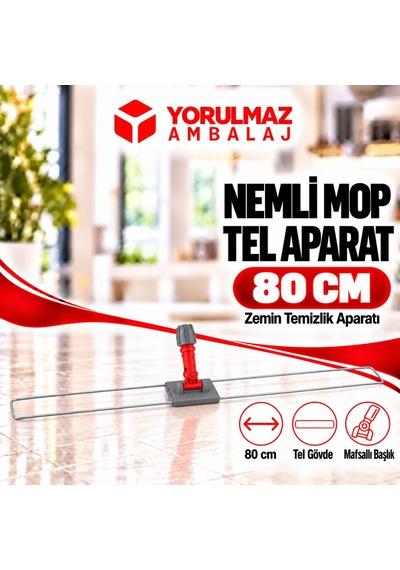 80 Cm Tel Mop Aparatı Bağcıklı Cepli Mop Uyumlu Katlanabilir Paspas Aparatı