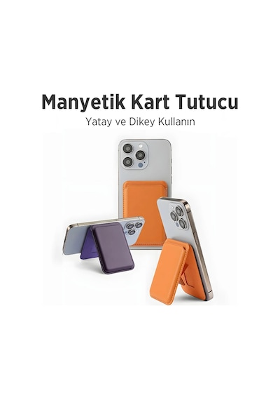 Bix Tmw4 Apple Uyumlu iPhone Magsafe  Deri Cüzdan Manyetik Kartlık Standlı Katlanabilir Gold Kahverengi Kahverengi