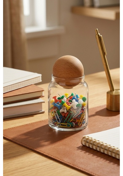 Ahşap Top Kapaklı Cam Kavanoz 12 Cm - Dekoratif Baharatlık Ve Organizer Diğer