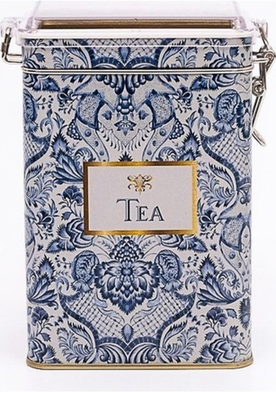 Lisbon Tea Desenli Şeffaf Kapaklı Metal Saklama Kabı, 7,5 X 10 X 15 Cm, 1 Lt Desenli