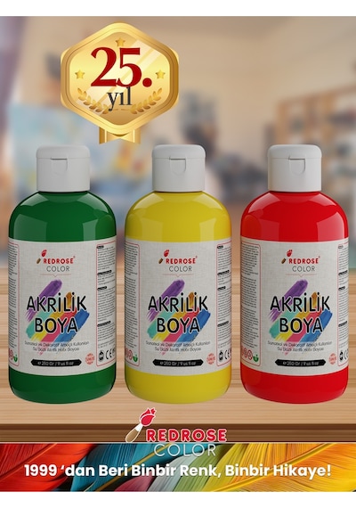 Red Rose Yeşil-sarı-kırmızı Akrilik Boya 3'lü Set 3 x 250 G
