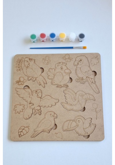 Çocuklar İçin Zeka Ve Beceri Geliştiren Kanatlılar Ahşap Boyama Puzzle Seti
