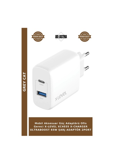 Mobil Aksesuar Güç Adaptörü Ofis Gereci X-level Xc4035 X-charger Ultraboost 65w Şarj Adaptör 2port