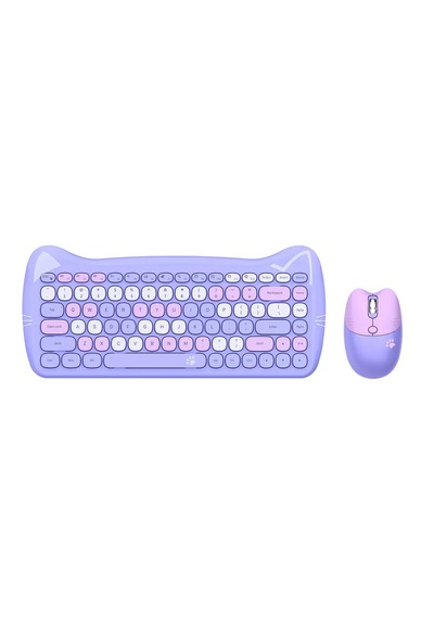Geezer Cat Kablosuz Klavye Mouse Seti 2.4g Kedi Kulaklı Sevimli 84 Tuş Kompakt Renkli Set Optik