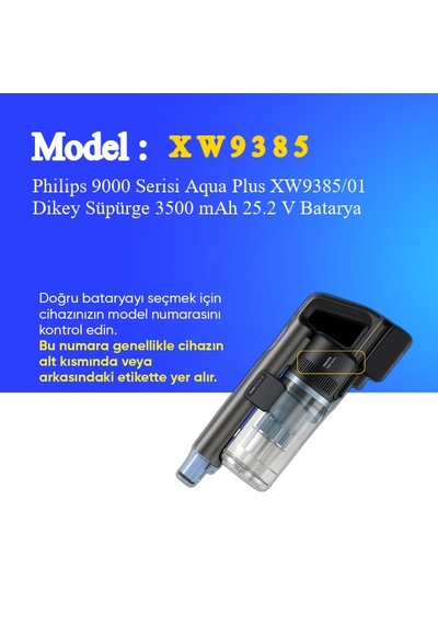 Philips 9000 Serisi Aqua Plus Xw9385/01 Dikey Süpürge 3500 Mah 25.2 V Batarya