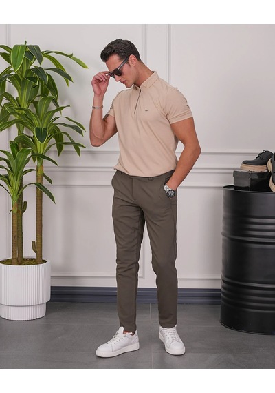 Modefendi Pamuk Likra Slim Fit Kalıp Bebe Yaka Fermuarlı Tshirt Krem Modefendi Pamuk Likra Slim Fit Kalıp Bebe Yaka Fermuarlı Tshirt Krem