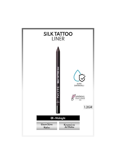 Note Cosmetics Silk Tattoo Liner Suya Dayanıklı İpeksi Jel Göz Kalemi - 01 Midnight - Siyah (Mat)