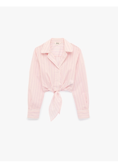 Koton Uzun Kollu Pamuklu Çizgili Poplin Gömlek Pınk Strıpe 6sak60270ew Pembe Çizgili