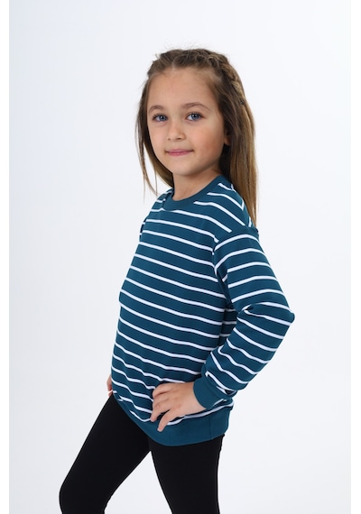 Toontoy Kız Çocuk Çizgili Sweatshirt Petrol Mavi