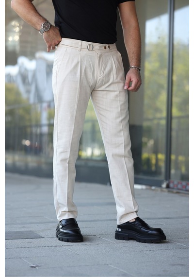 Tasarım İtalyan Model Keten Pantolon Krem