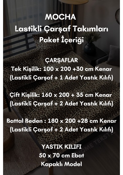 Mocha Leopar Desenli Pamuklu Kumaş Lastikli Çarşaf Takımı