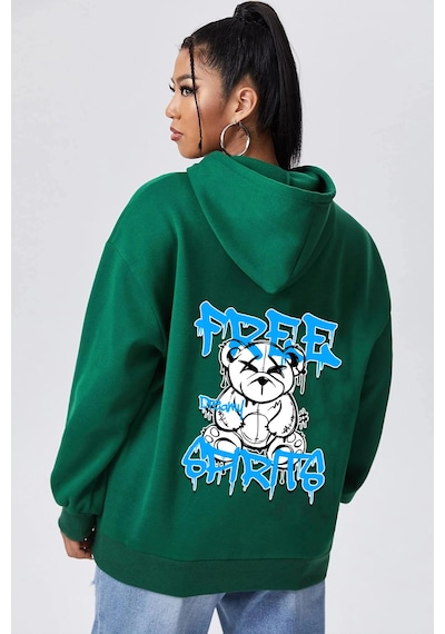 Free Grafiti Sırt Baskılı Sweatshirt Yeşil