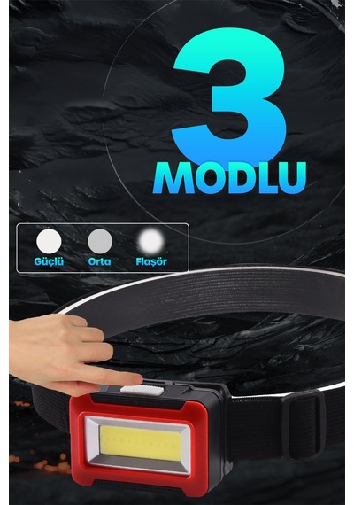 3 Modlu Pilli Kafa Lambası Kampçı Tamirci Balıkçı Outdoor Kafa Feneri Işığı 2068 Çok Renkli