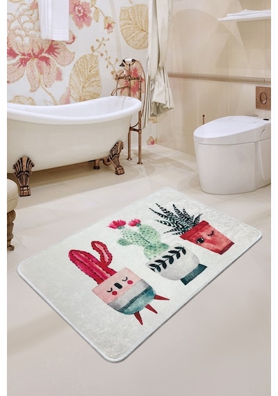 Happy Cactus Djt Ekru Banyo 70X120 Cm, Banyo Halısı, Paspası