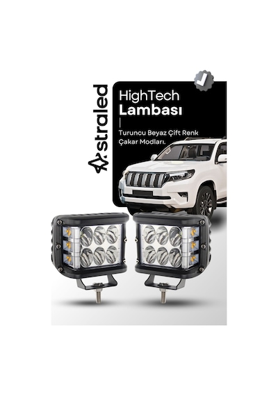 Hightech 2 Adet 12 Led Turuncu Beyaz 45w 10cm Kare Led Lamba Atv Offroad Motosiklet Sis Farı