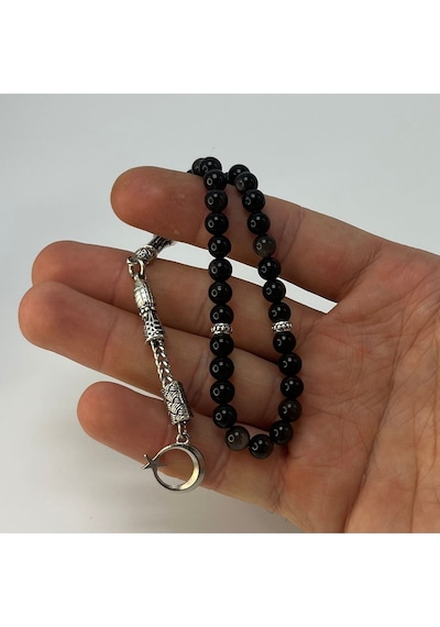 Sertifikalı Obsidyen 6mm 33lük Doğal Taş Tesbih