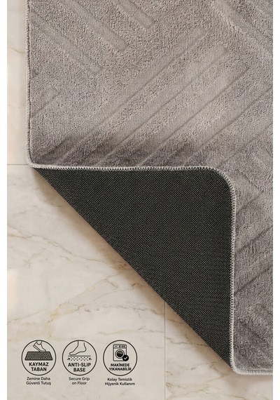 Buççin Online Mağaza Modern 2 Li Banyo Paspas Seti,kaymaz Taban,yumuşak Dokulu Polyester Gri Çok Renkli