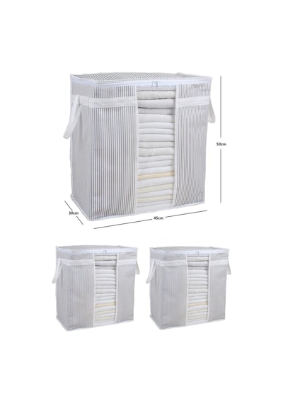 Pencereli Saklama Çantası Çizgili Çok Amaçlı 50x45x30 Cm Gri-beyaz