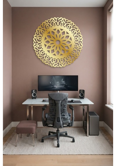 Lotus Mandala Metal Duvar Tablosu - Duvar Sanatı - Duvar Dekoru - Altın